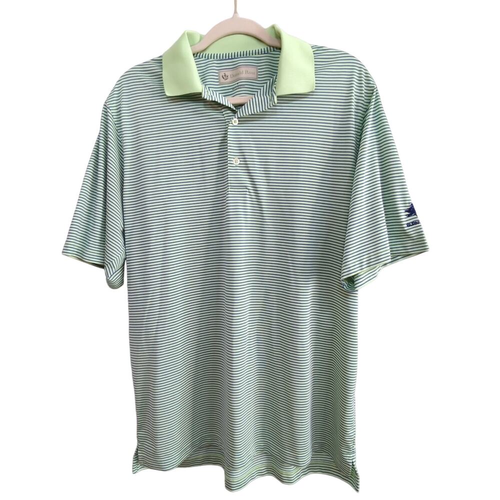 Donald Ross Polo Mens Medium Green Blue Stripe‎ Burning Tree